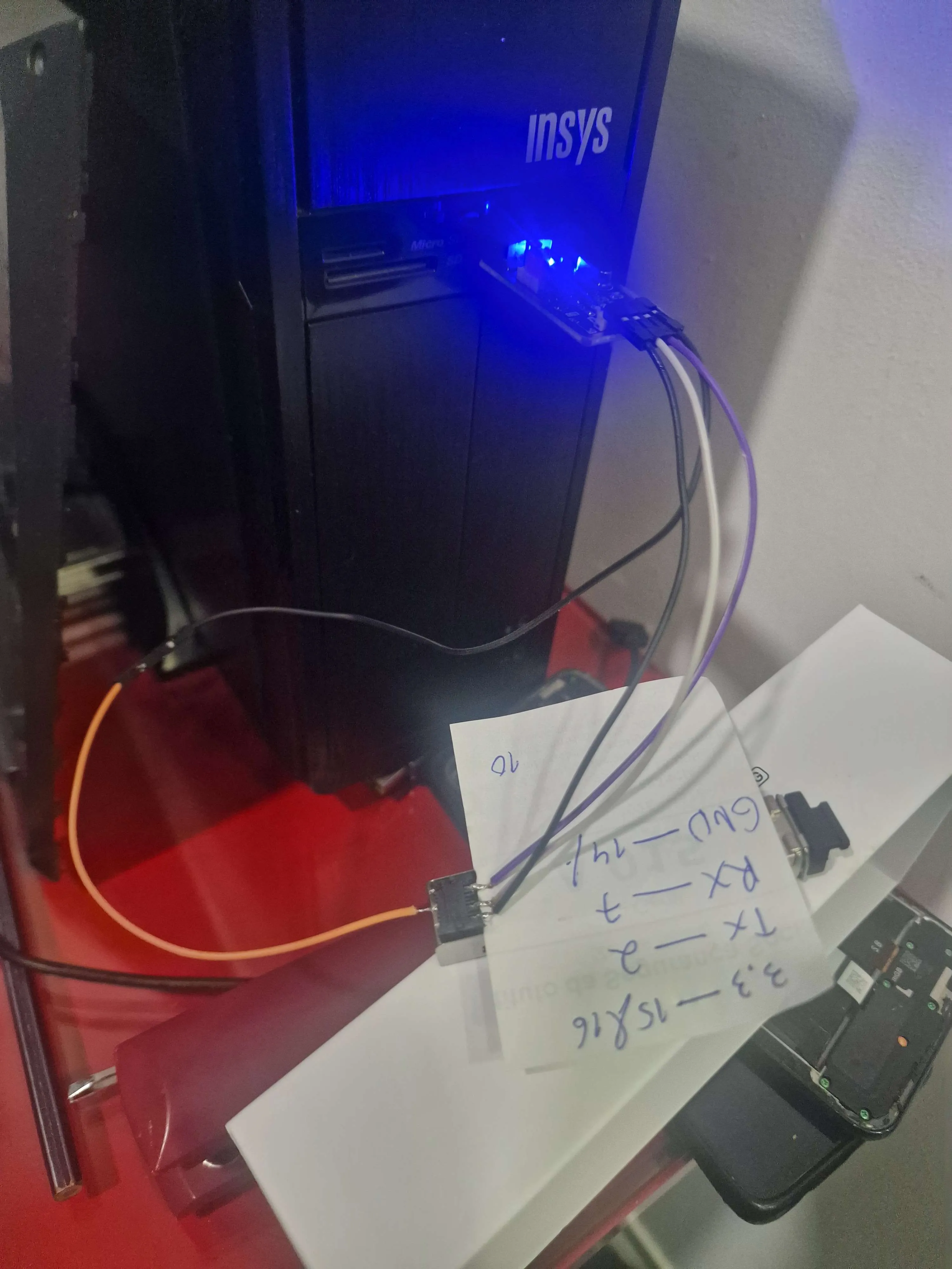 USB to TTL adapter wired into the GPON stick's molex connector